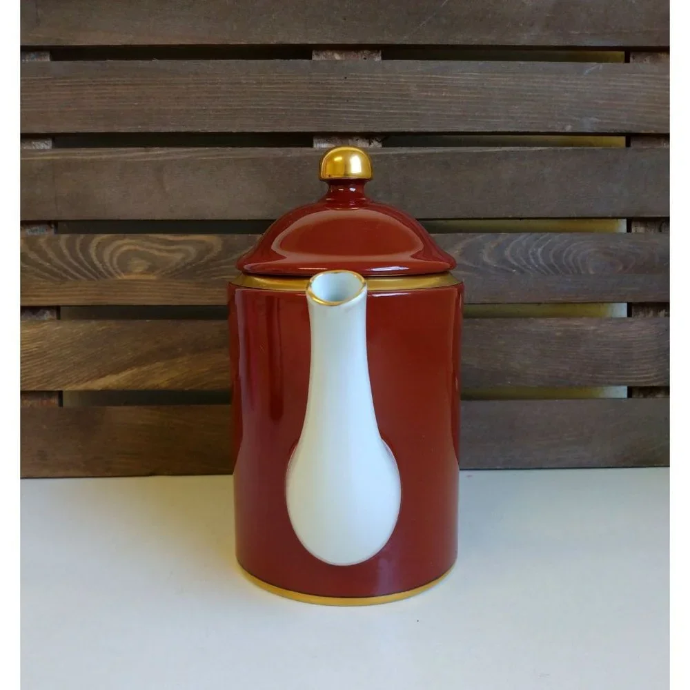 Fitz and Floyd Vintage Red & Gold Tea Coffee Pot